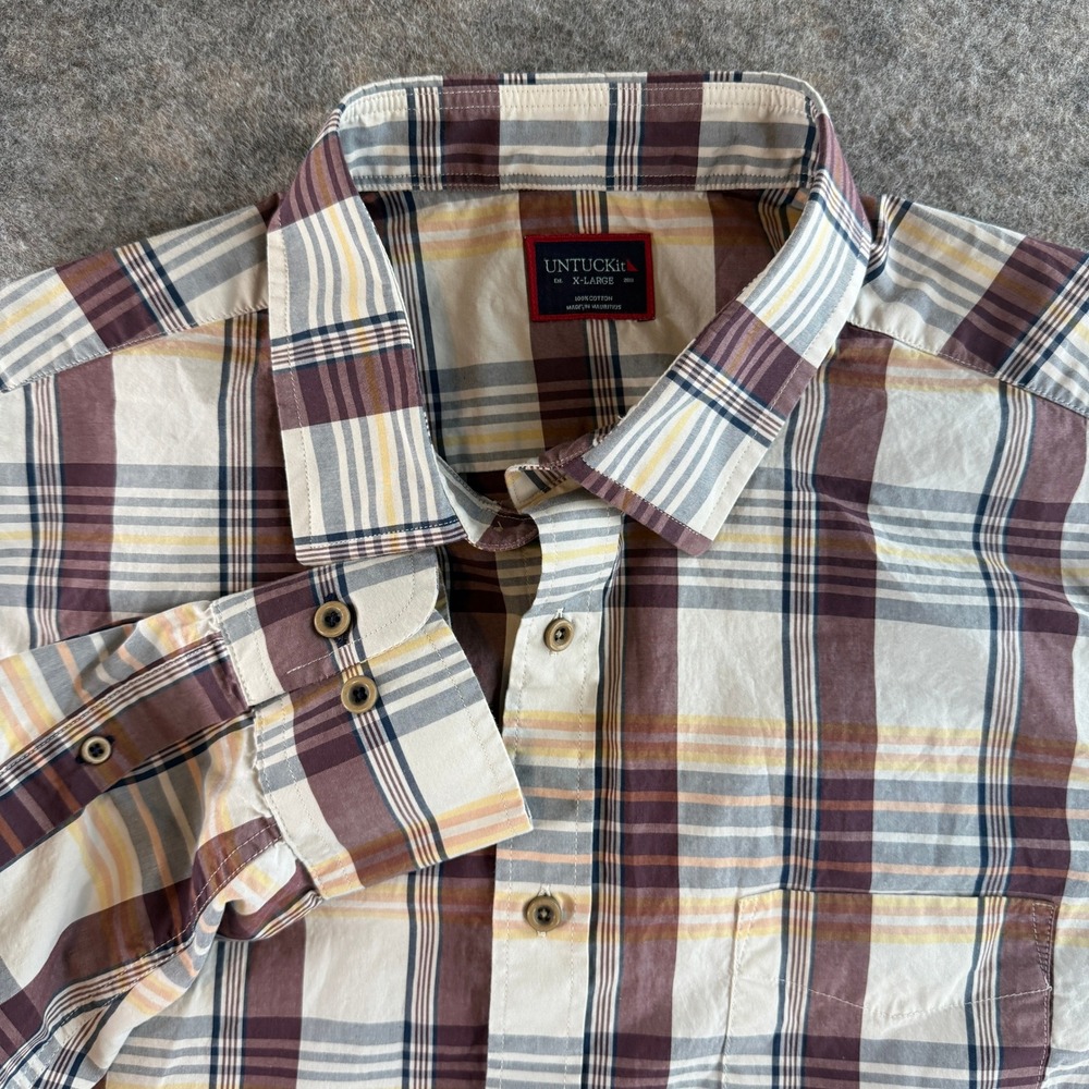 UNTUCKit Button Down Shirt Mens XL Burgundy Plaid Long Sleeve Cotton Casual